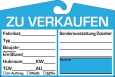 Angebotsschild ZU VERKAUFEN, blau, aus Karton