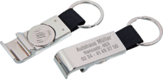 Schlüsselanhänger PLATINUM mit Einkaufs-Chip und Flaschenöffner